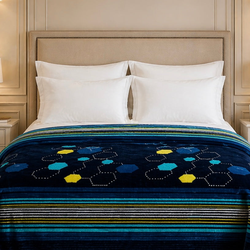Blueborough Jacquard Fleece Blanket King Size - Navy Blue Colour