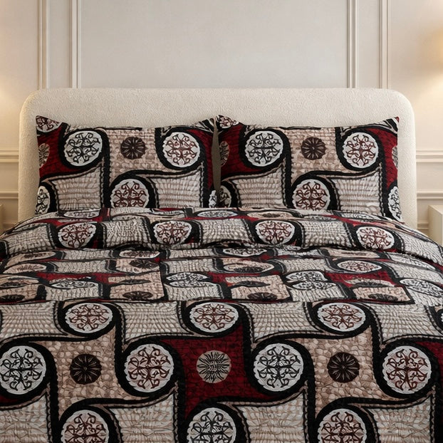 Comforter 4 Pcs Velor Front Fitted Set Poly Bag - Ruby Red Multicolor