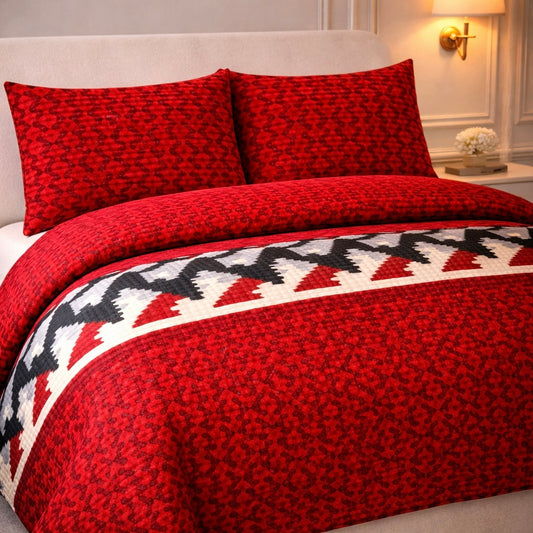 Comforter 4 Pcs Velor Front Fitted Set Poly Bag - Dark Red Colour