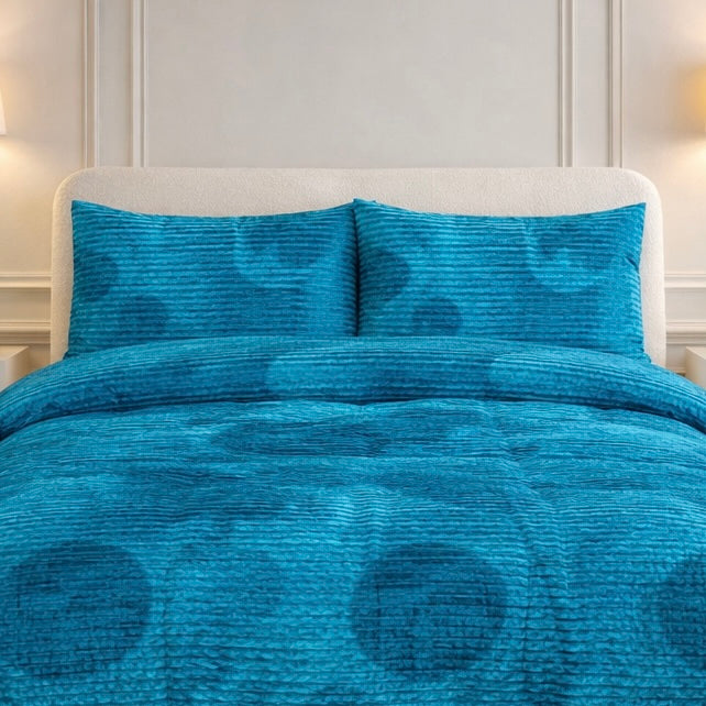 Comforter 4 Pcs Velor Front Fitted Set Poly Bag - Blue Colour