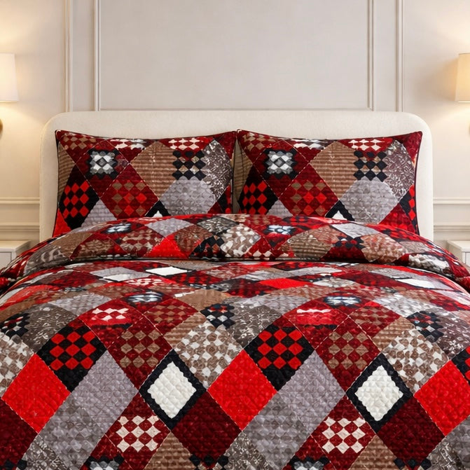 Comforter 4 Pcs Velor Front Fitted Set Poly Bag - Dark Red Colour