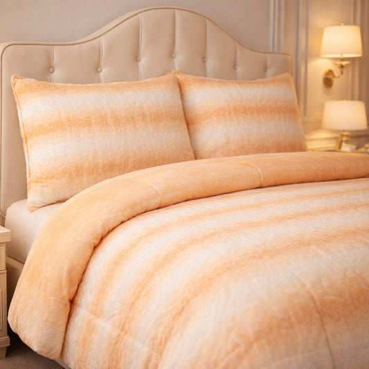 Comforter 4 Pcs Silk Skin Rev Fitted Set - Beige Colour