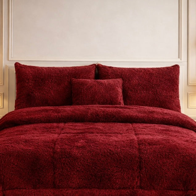 Comforter 7 Pcs Ultra Soft Cloud Fill Top Fitted Set - Ruby Red Colour