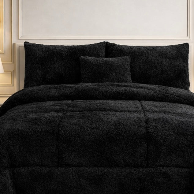 Comforter 7 Pcs Ultra Soft Cloud Fill Top Fitted Set - Black Colour