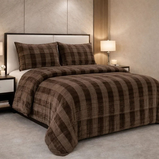 Comforter 4 Pcs Set Ornate Carve Poly Bag - Brown Colour