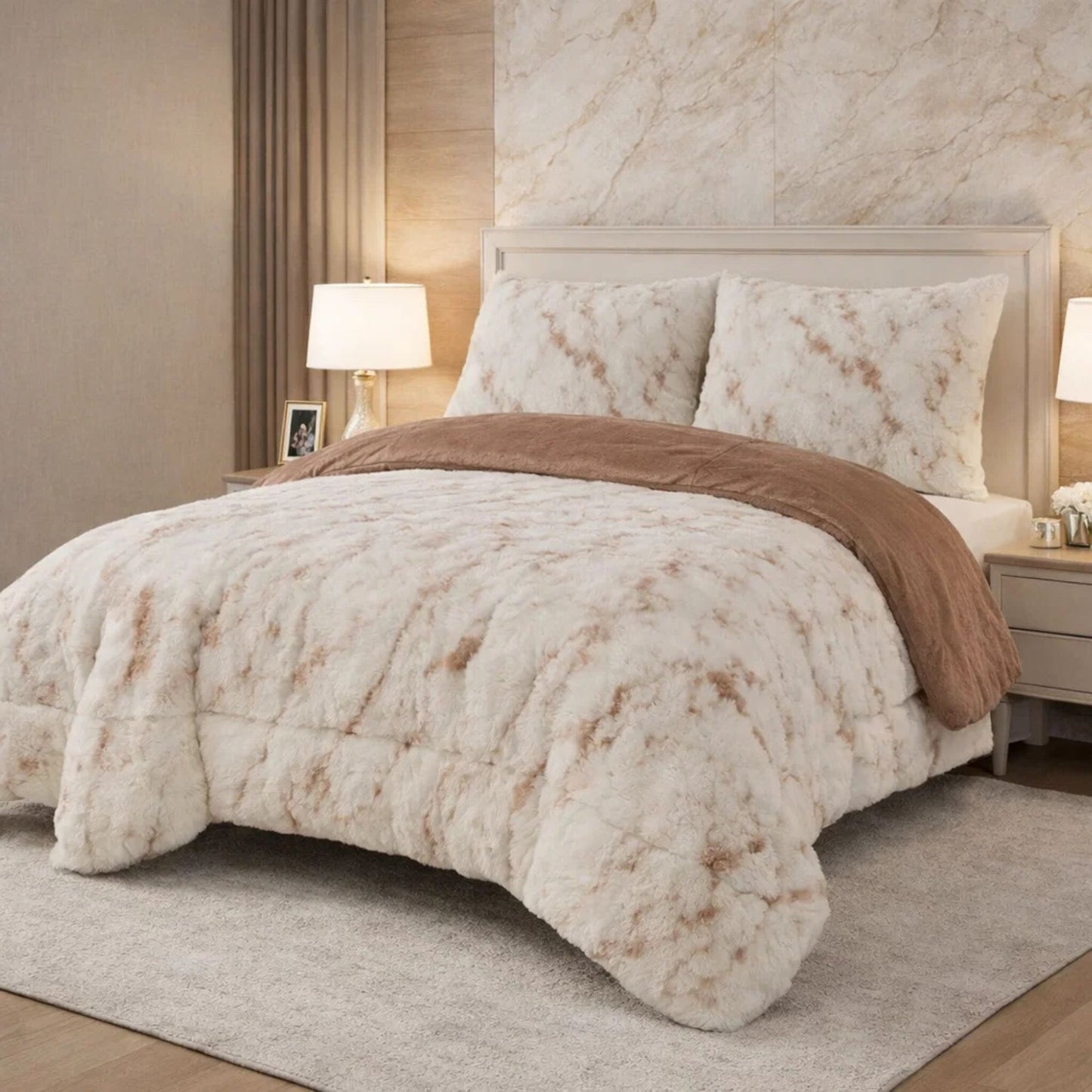 Comforter 4 Pcs Set Savanna Signature Top Fitted Poly Bag - Beige Colour