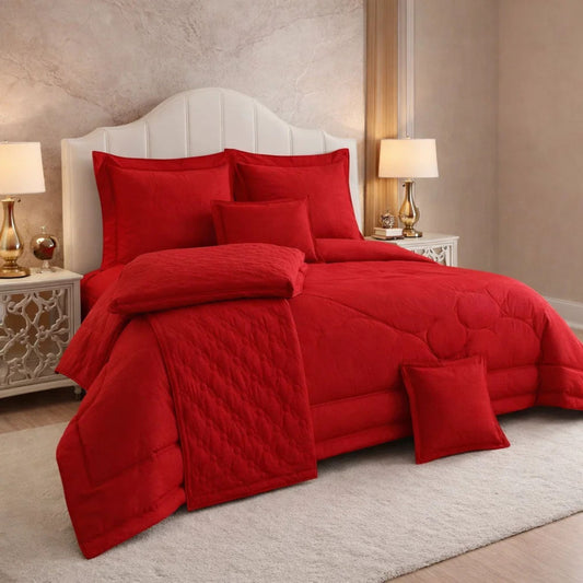 Comforter 9 Pcs Set Honey Weave Luxe Poly Bag - Red Colour