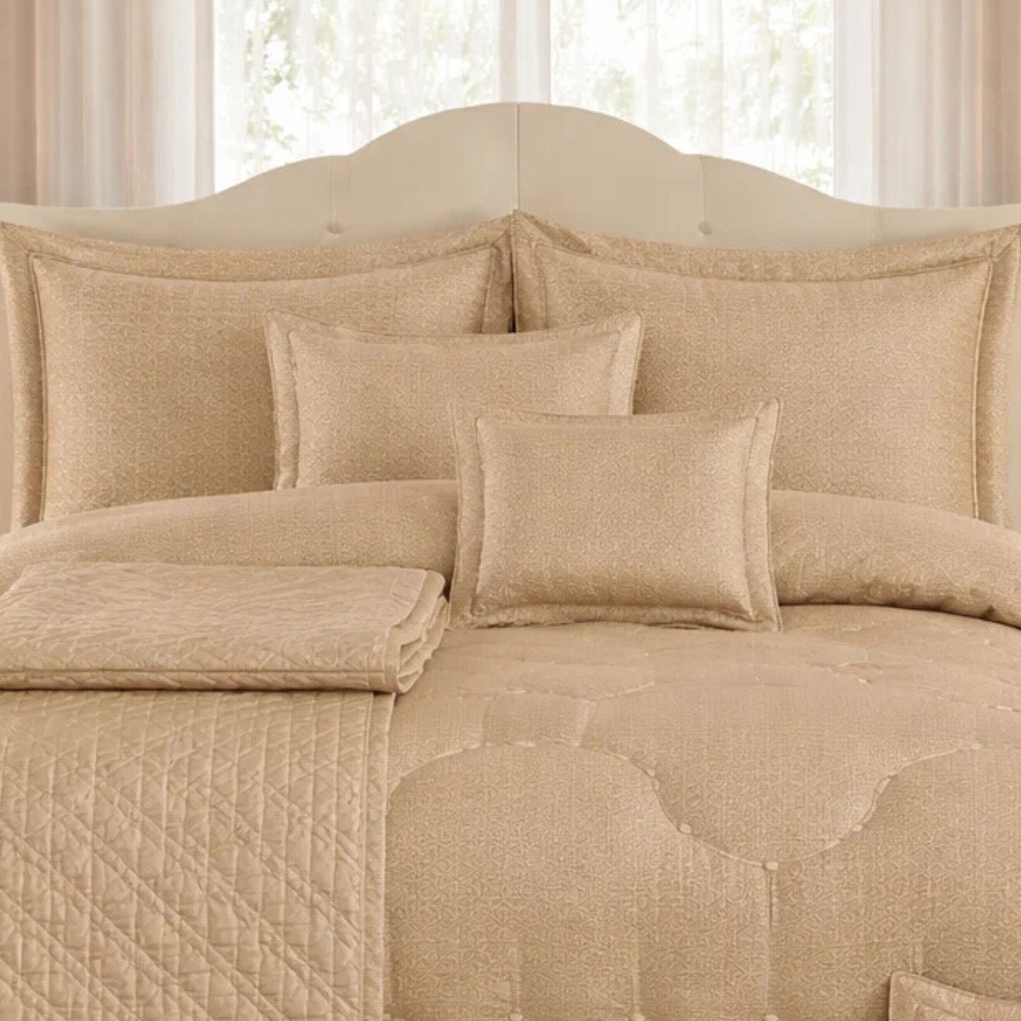 Comforter 9 Pcs Set Honey Weave Luxe Poly Bag - Beige Colour