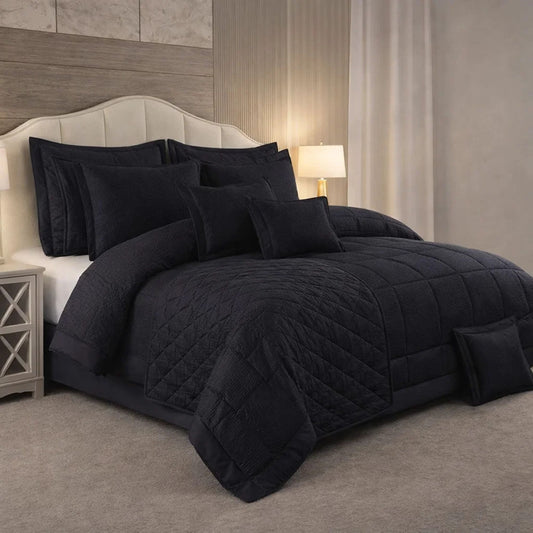 Comforter 9 Pcs Set Honey Weave Luxe Poly Bag - Black Colour