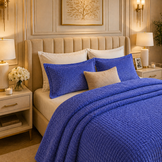 Crest Cashmere Fleece Blanket King Size - Blue Colour