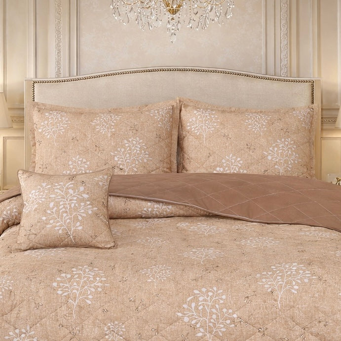Gold Living Signature Quilted 5 Pcs Bed Spread Set Poly Bag - Bronze Colour