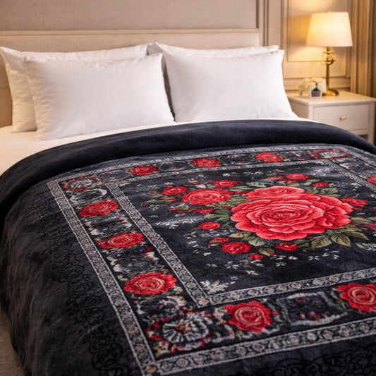 Florent Weave Double Bed 2 Ply Blanket in Poly Bag - Black Colour