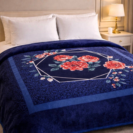 Florent Weave Double Bed 2 Ply Blanket in Poly Bag - Navy Blue Colour