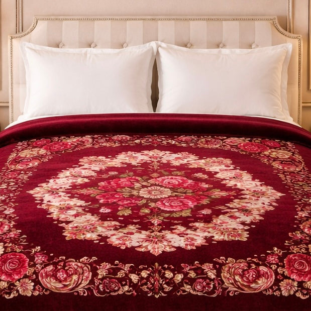 Florent Weave Double Bed 2 Ply Blanket in Poly Bag - Crimson Heirloom Colour