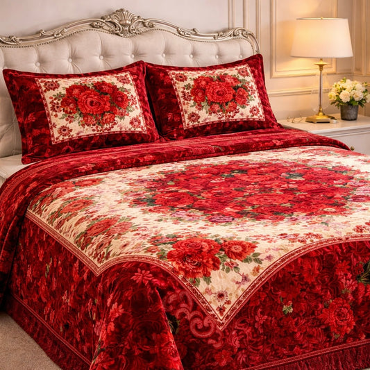 Floridian Weave 4 PCS Bed Spread Set Box - Mahroon Colour