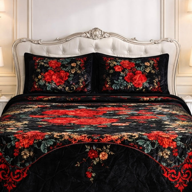 Floridian Weave 4 Pcs Bed Spread Set Box - Black Colour