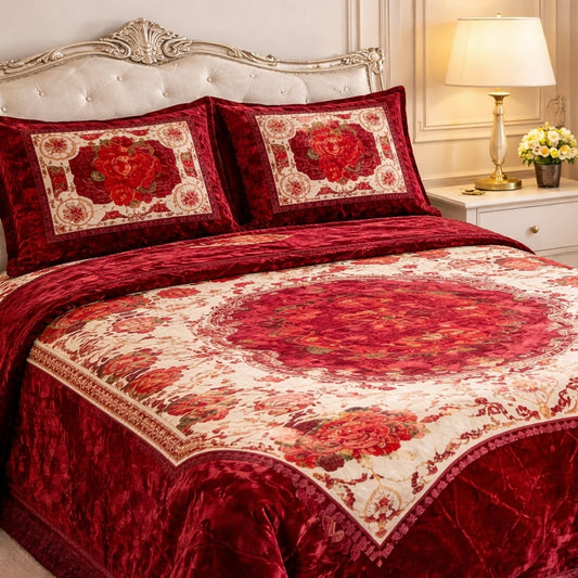 Floridian Weave 4 Pcs Bed Spread Set Box - Mahroon Colour