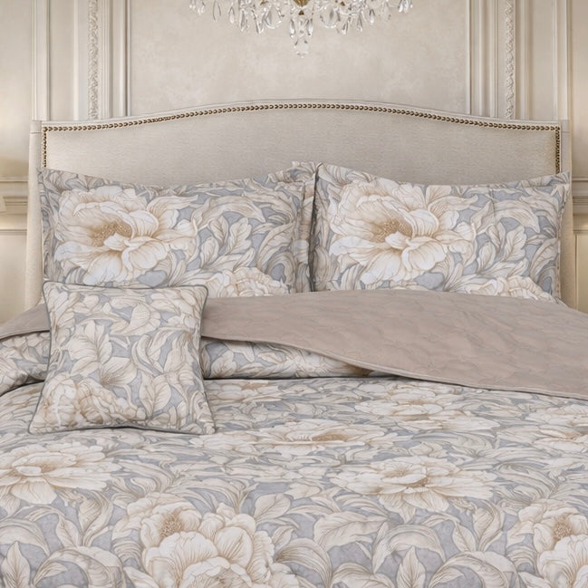 Gold Living Signature Quilted 5 Pcs Bed Spread Set Poly Bag - Gray Colour