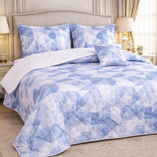 Gold Living Signature Quilted 5 Pcs Bed Spread Set Poly Bag - Sky Blue Colour