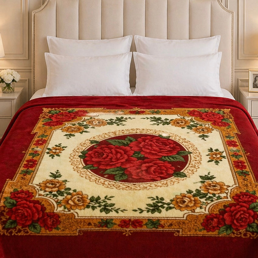 Grandeur Max Double Bed Blanket 2 Ply in Poly Bag - Red Colour