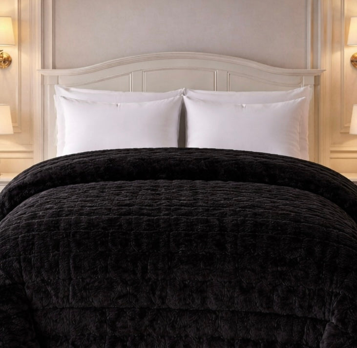 Heritage Home 4 Pcs Top Fitted Comforter Set - Black Colour