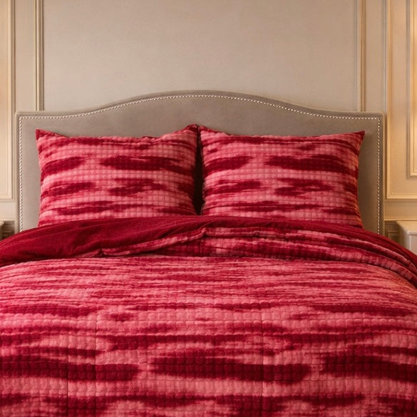 Levora Comfort Printed 4 Pcs Revers Fitted Comforter Set - Red Colour