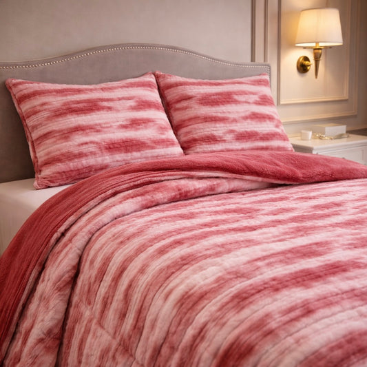Levora Comfort Printed 4 Pcs Revers Fitted Comforter Set - Soft Rose Colour