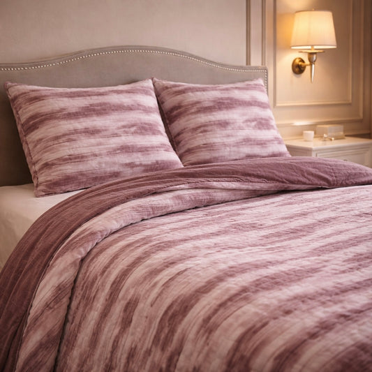 Levora Comfort Printed 4 Pcs Revers Fitted Comforter Set - Rich Plum Colour