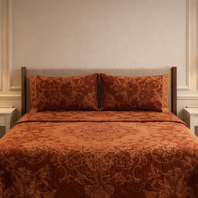 Loft Colorado 7 Pcs Bed Spread Cloudy Set Box - Rust Orange Colour