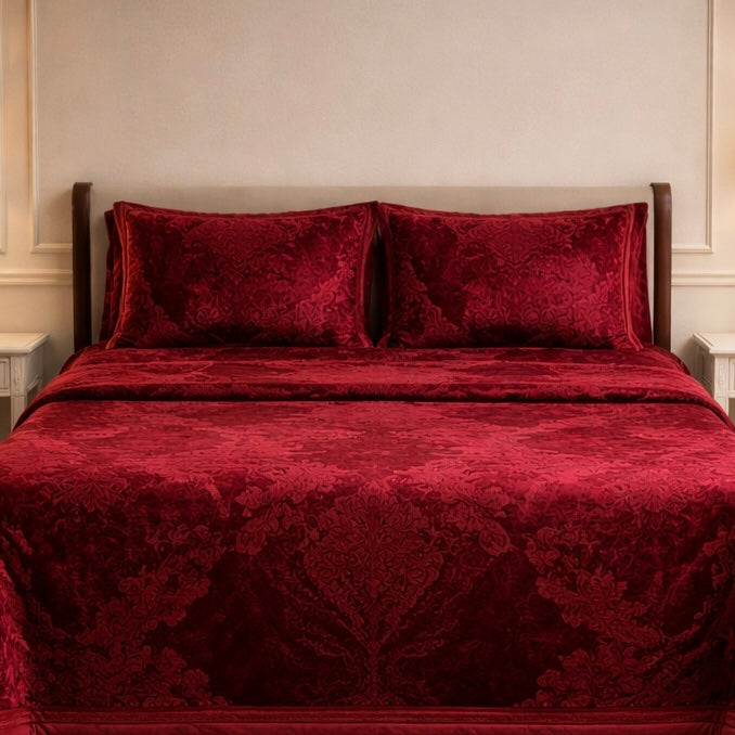 Loft Colorado 7 Pcs Bed Spread Cloudy Set Box - Ruby Red Colour