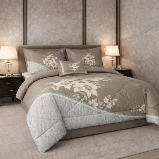 Comforter 6 Pcs Set Mora Aurora Spain Poly Bag - Light Gray Colour