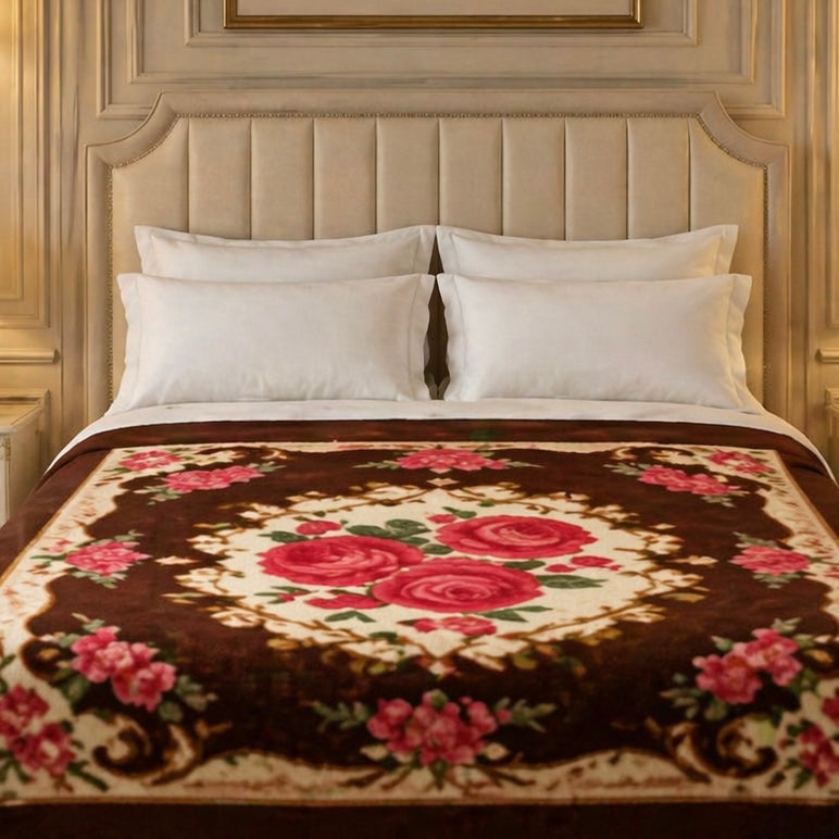 Nocturne King Double Bed Blanket 2 Ply - Brown Colour