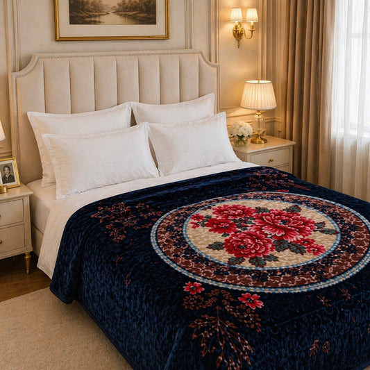 Nordic Grand Double Bed Blanket 2 Ply in Poly Bag - Navy Blue Colour