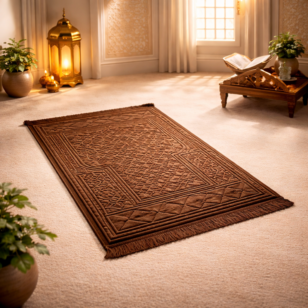 Qiswa Royale Embossed Prayer Mat - Rust Orange Colour