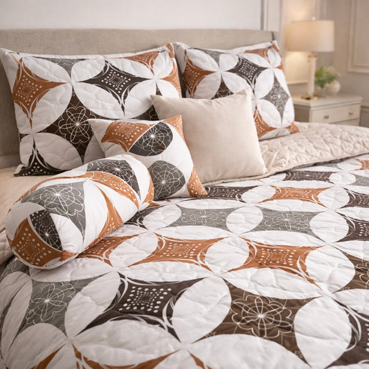 Moon Soft Luxe Series 8 Pcs Quilted Bed Spread Set Poly Bag - White Colour