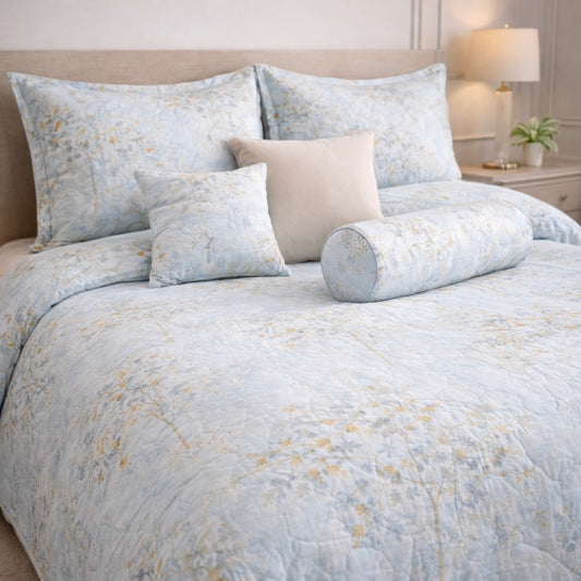 Moon Soft Luxe Series 8 Pcs Quilted Bed Spread Set Poly Bag - Soft Sky Blue Colour