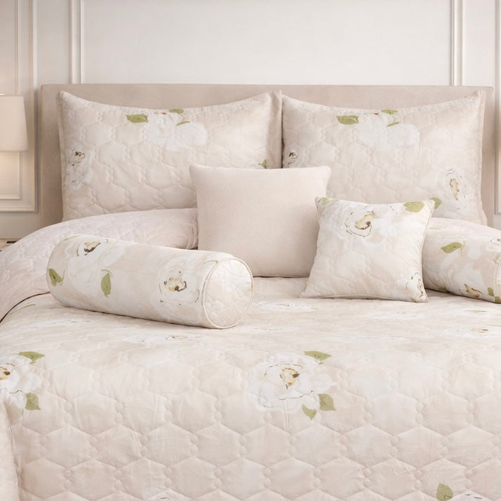 Moon Soft Luxe Series 8 Pcs Quilted Bed Spread Set Poly Bag - Warm Sand Colour