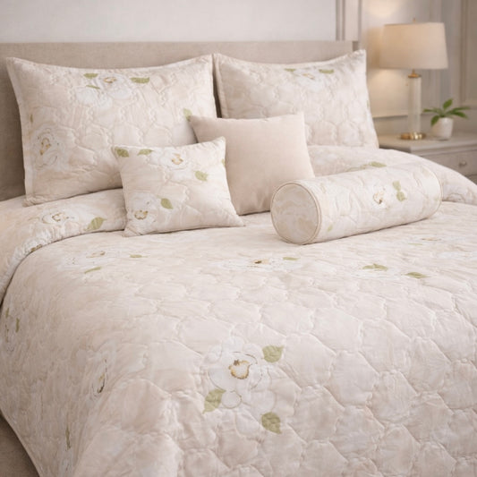 Moon Soft Luxe Series 8 Pcs Quilted Bed Spread Set Poly Bag - Warm Sand Colour