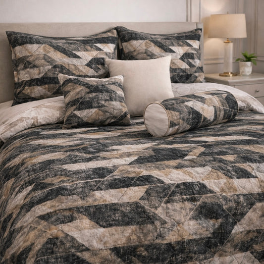 Moon Soft Luxe Series 8 Pcs Quilted Bed Spread Set Poly Bag - Charcoal Gray Colour