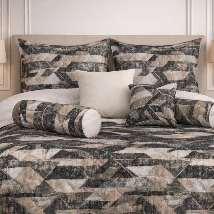Moon Soft Luxe Series 8 Pcs Quilted Bed Spread Set Poly Bag - Charcoal Gray Colour