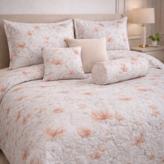 Moon Soft Luxe Series 8 Pcs Quilted Bed Spread Set Poly Bag - Salt & Pepper Colour