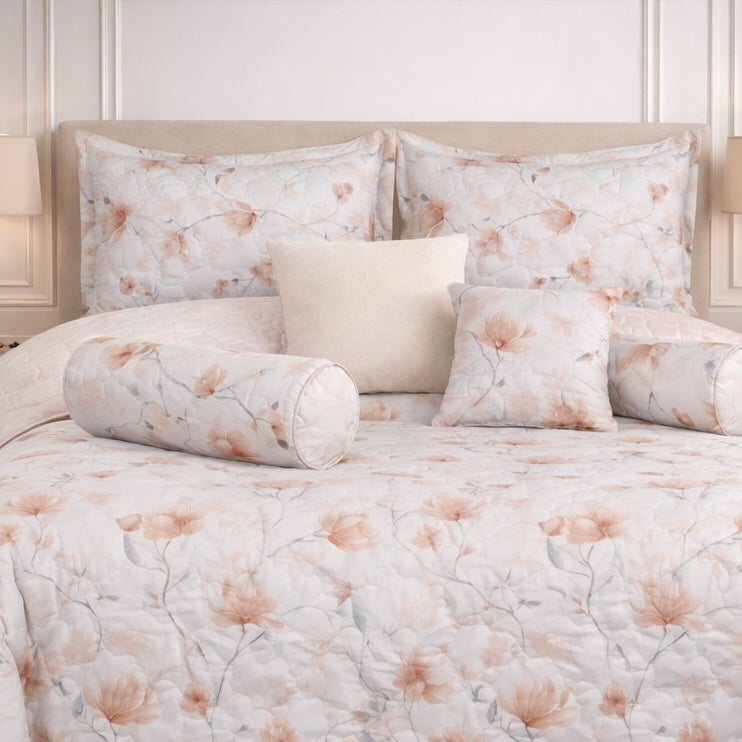 Moon Soft Luxe Series 8 Pcs Quilted Bed Spread Set Poly Bag - Salt & Pepper Colour