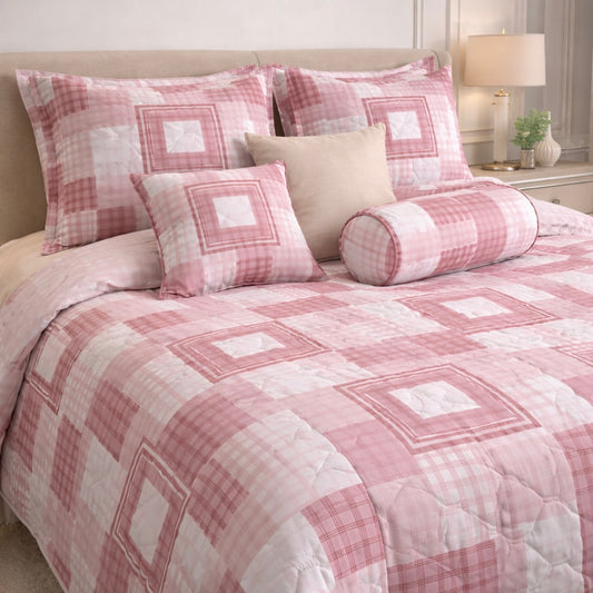Moon Soft Luxe Series 8 Pcs Quilted Bed Spread Set Poly Bag - Pink Colour