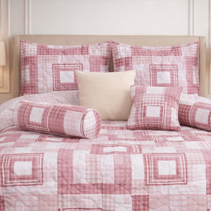 Moon Soft Luxe Series 8 Pcs Quilted Bed Spread Set Poly Bag - Pink Colour