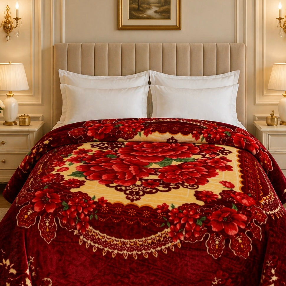 Regalia Crest Double Bed Blanket 2 Ply - Maroon Colour