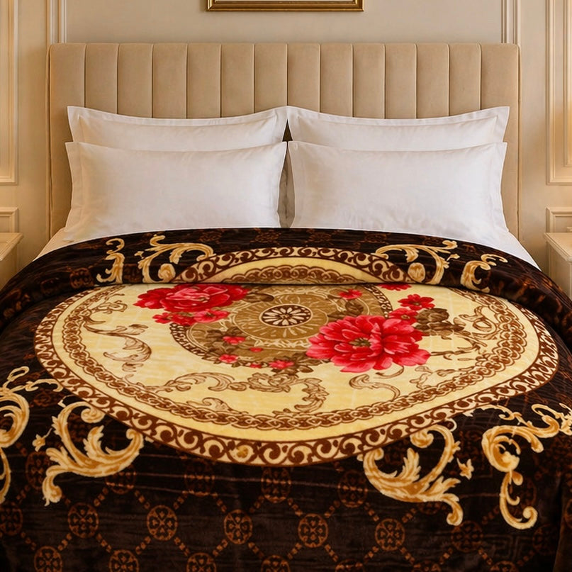 Regalia Crest Double Bed Blanket 2 Ply - Brown Colour