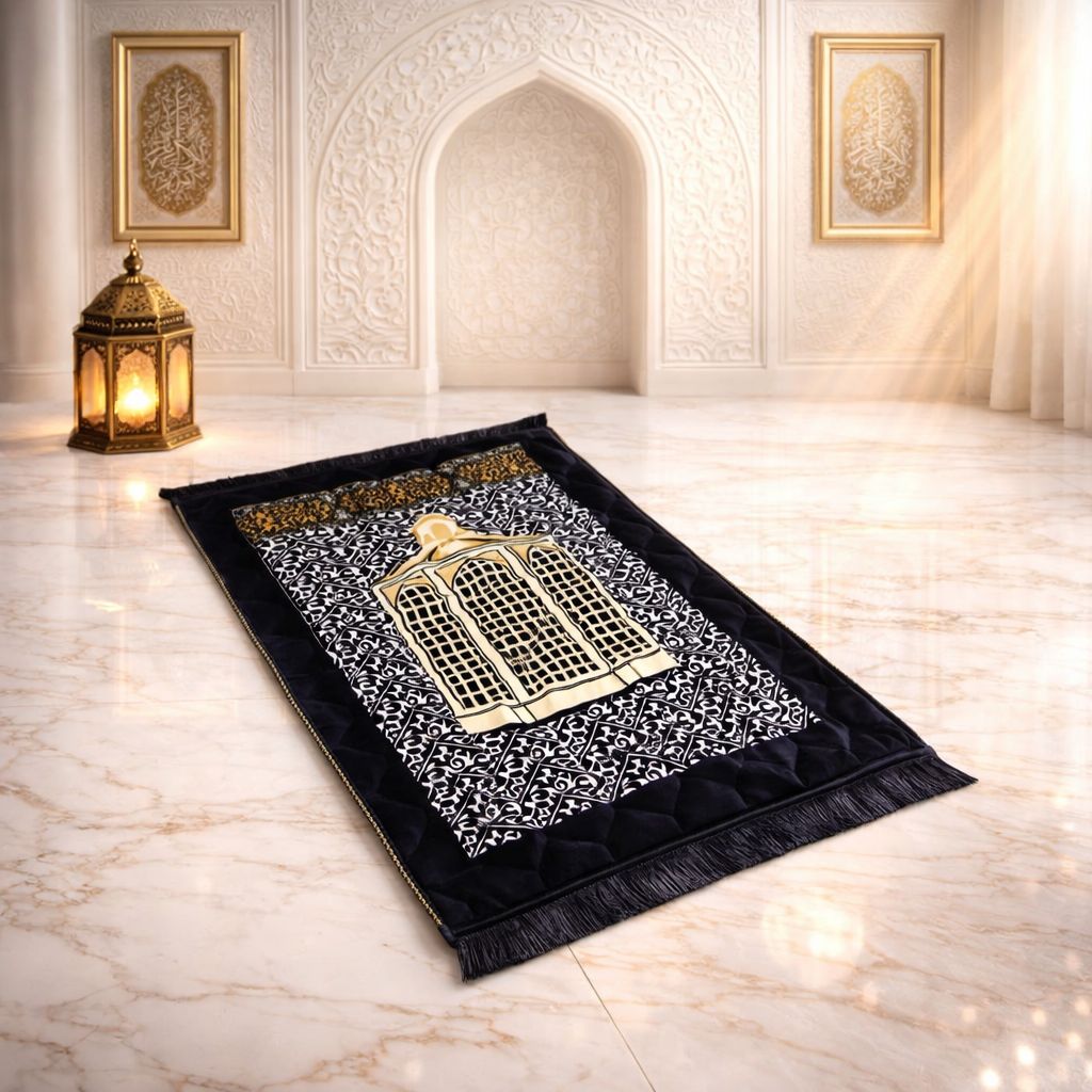 Rehmat Quilted Prayer Mat - Black Colour