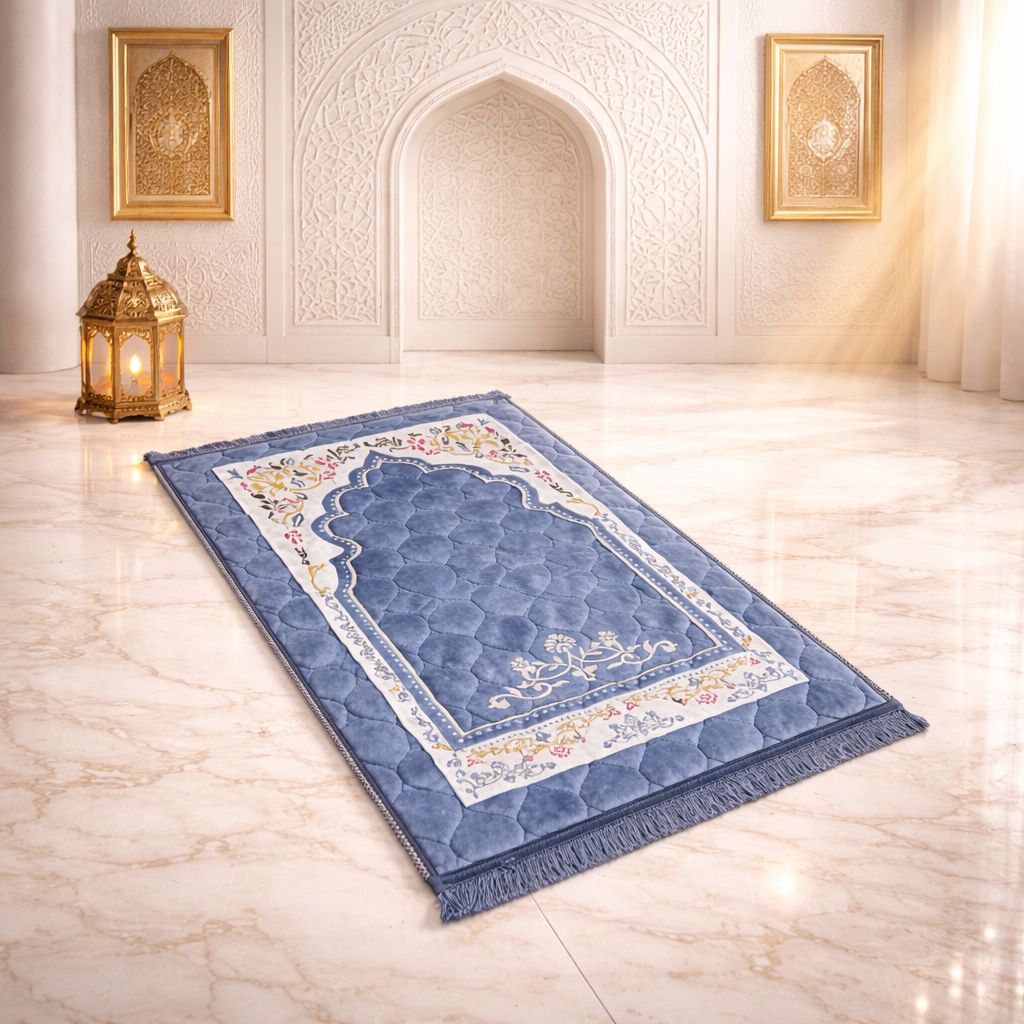 Rehmat Quilted Prayer Mat - Steel Blue Colour