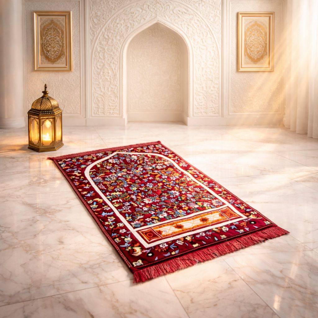 Rehmat Quilted Prayer Mat - Ruby Red Colour