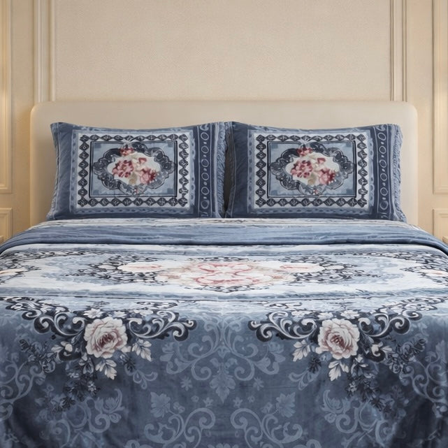 Sona Heritage 4 Pcs Bed Spread Set Box - Steel Blue Colour
